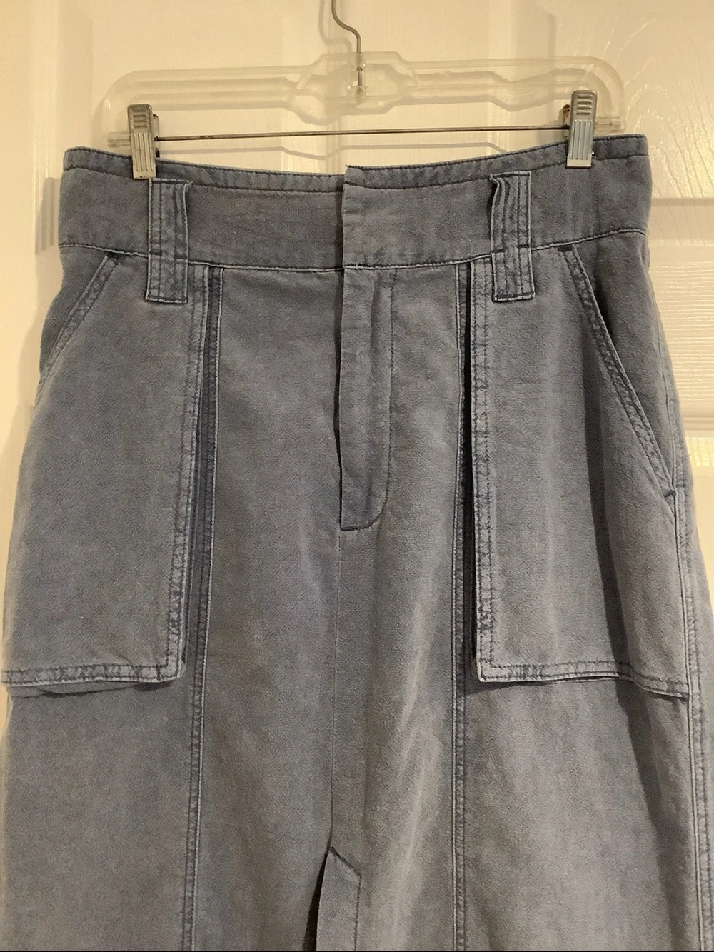 FREE PEOPLE Weathered Blue Linen/Cotton Minimalist Capsule Coastal Midi Skirt 8